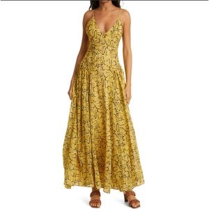 Frame brand Malibu Maxi yellow snakeskin print dress. Size S